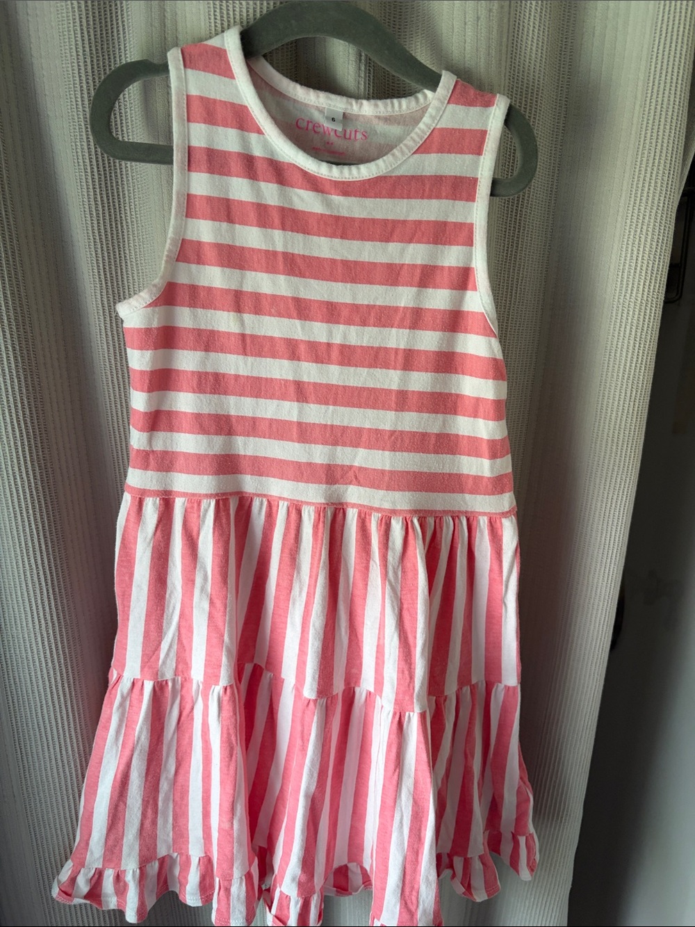 Crewcuts Pink and White Striped Tiered Sleeveless Dress